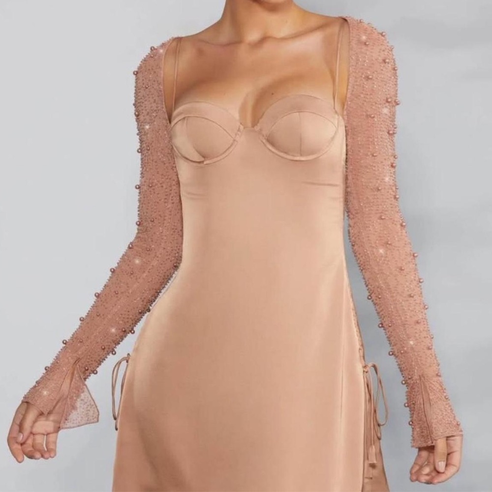 Oh Polly St. Germain Embellished Long‑Sleeve Mini Dress